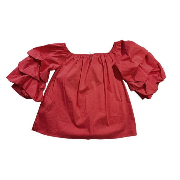 NWOT - ZARA WOMAN shirt, size Medium, puffy sleeves, crisp material, Red/Orange - Picture 5 of 8